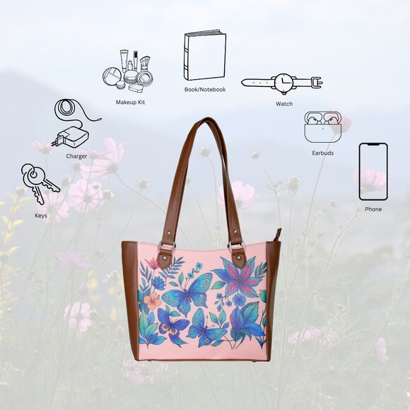 Printed Leather Shoulder Tote Bag for Women–Sling Bag Daily Use Purse for Office - Picture 4 of 10